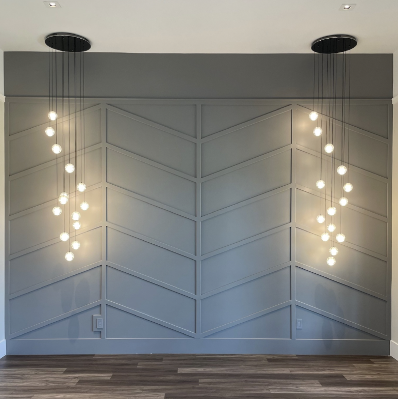 Custom accent wall millwork by Pine River Construction — Salt Lake City